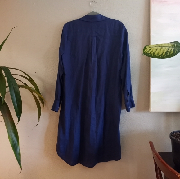 Magaschoni 100% Linen Deep Nautical Navy Blue Loose Fitting Button Down Midi - Picture 3 of 4